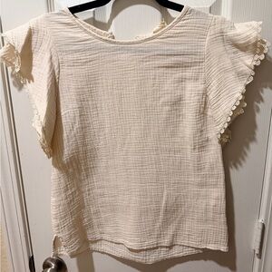 Hem & Thread Cream Textured Blouse with Lace Trim